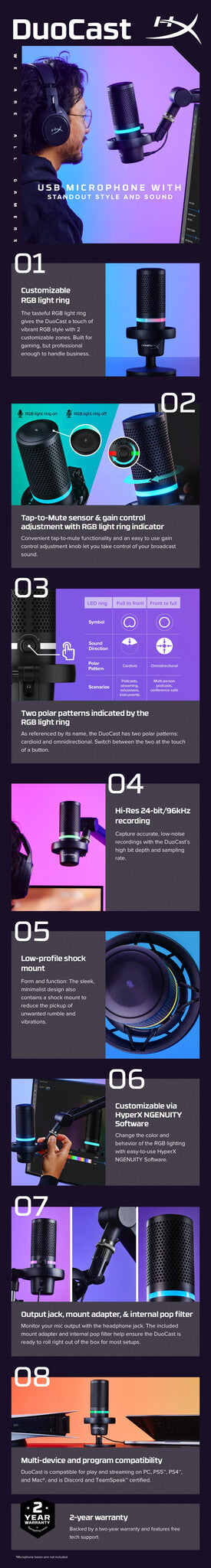 HyperX DuoCast - USB Microphone (Black) - RGB Lighting