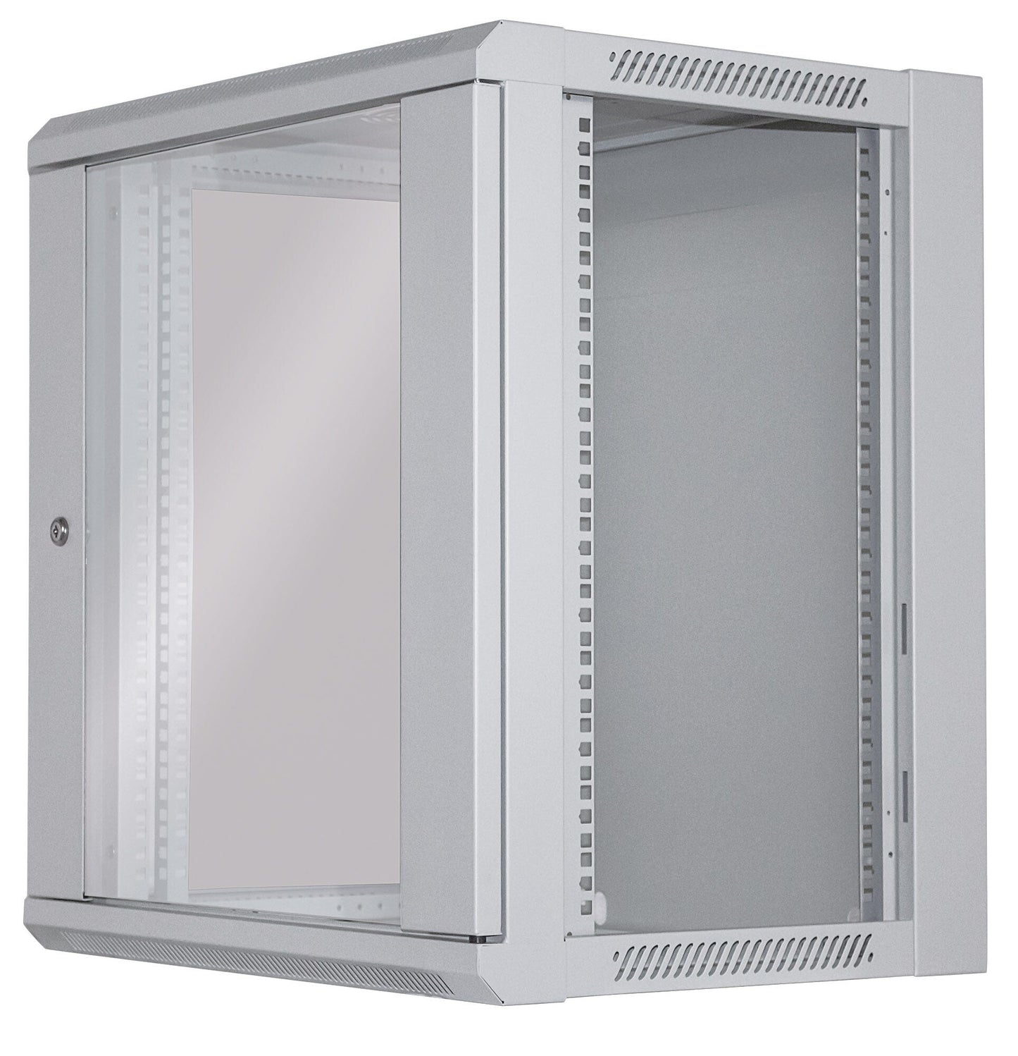 Intellinet Network Cabinet, Wall Mount (Standard), 12U, Usable Depth 260mm/Width 510mm, Grey, Flatpack, Max 60kg, Metal & Glass Door, Back Panel, Removeable Sides, Suitable also for use on desk or floor, 19",Parts for wall install (eg screws/rawl plugs) n