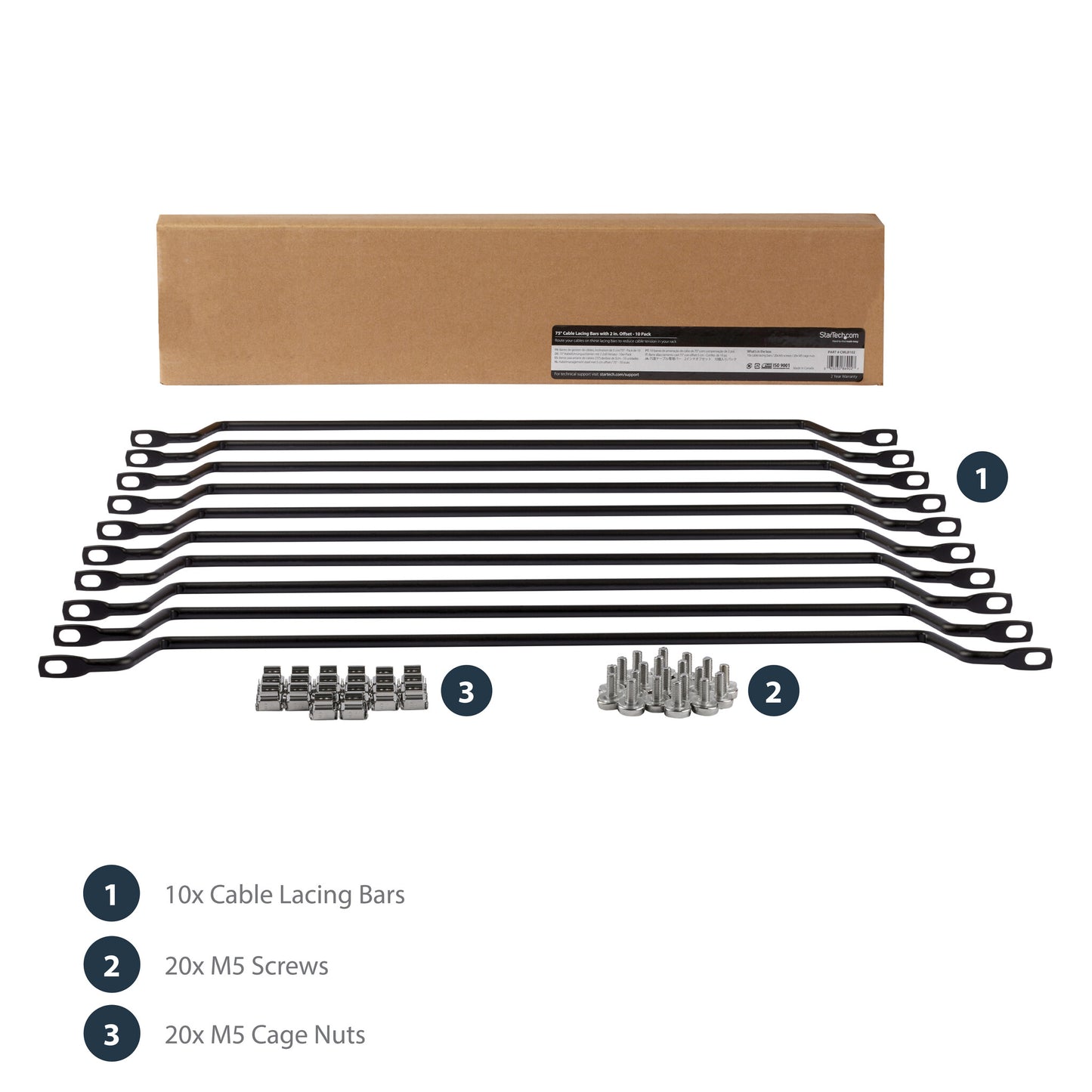 StarTech.com Horizontal Cable Lacing Bars with 2 in. Offset for Racks - 10 Pack