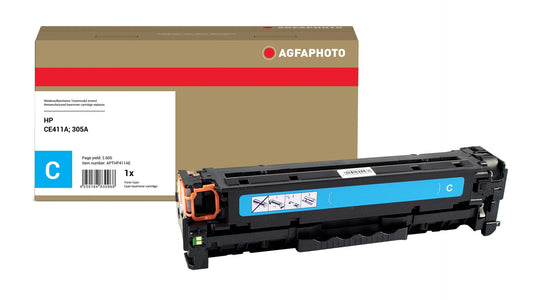 AgfaPhoto Compatible Toner Cartridge, Cyan, Replacement for HP CE411A, 305A, 2600 Pages