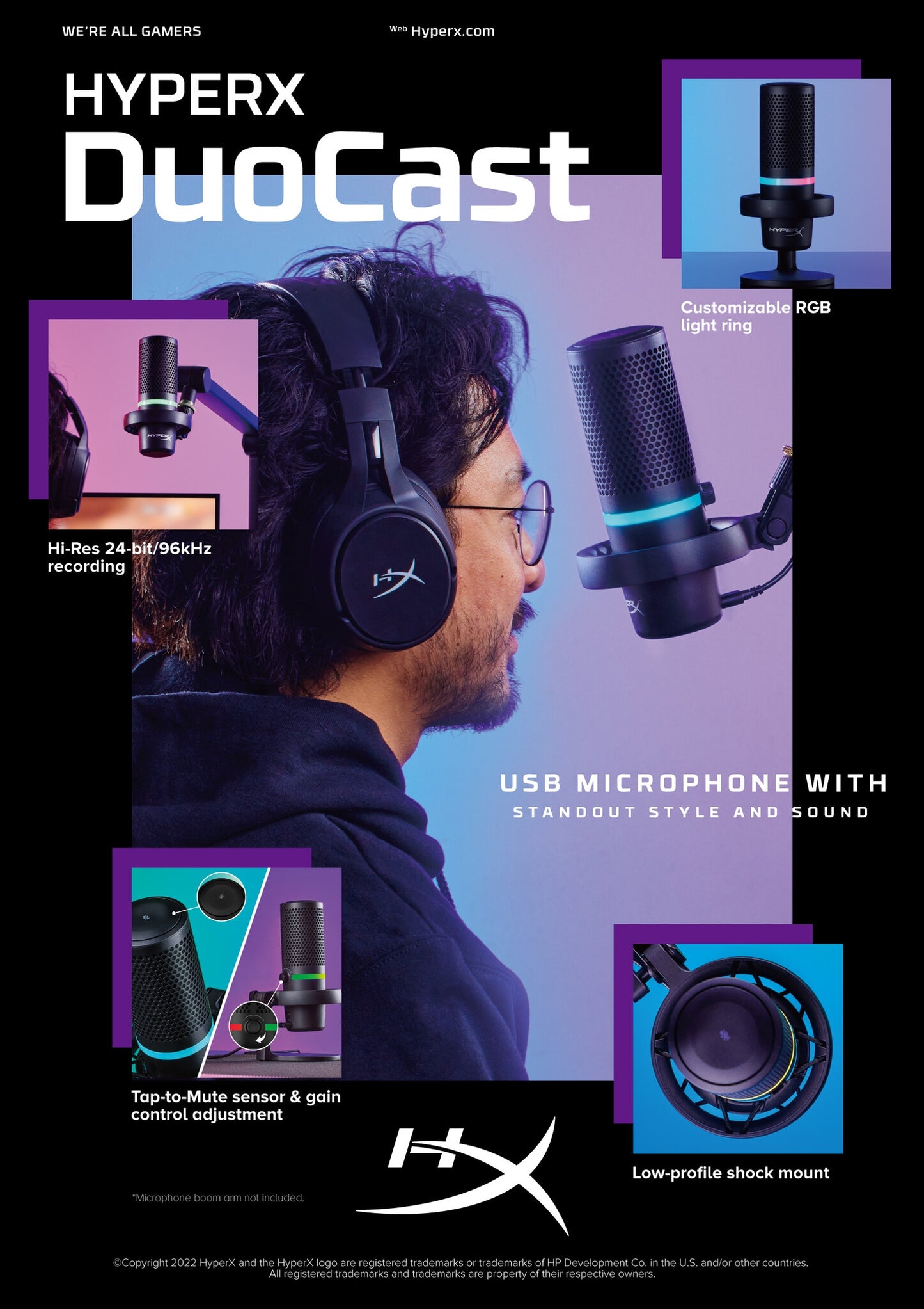HyperX DuoCast - USB Microphone (Black) - RGB Lighting