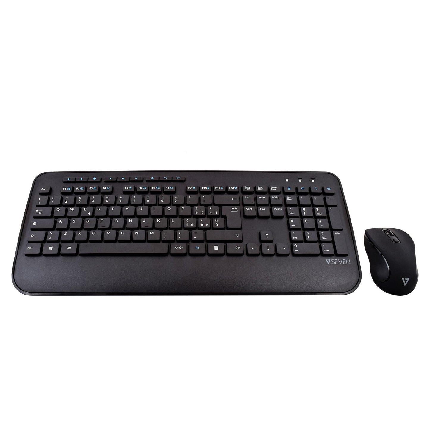 V7 CKW300IT Full Size/Palm Rest Italian QWERTY - Black, Professional Wireless Keyboard and Mouse Combo – IT, Multimedia Keyboard, 6-button mouse