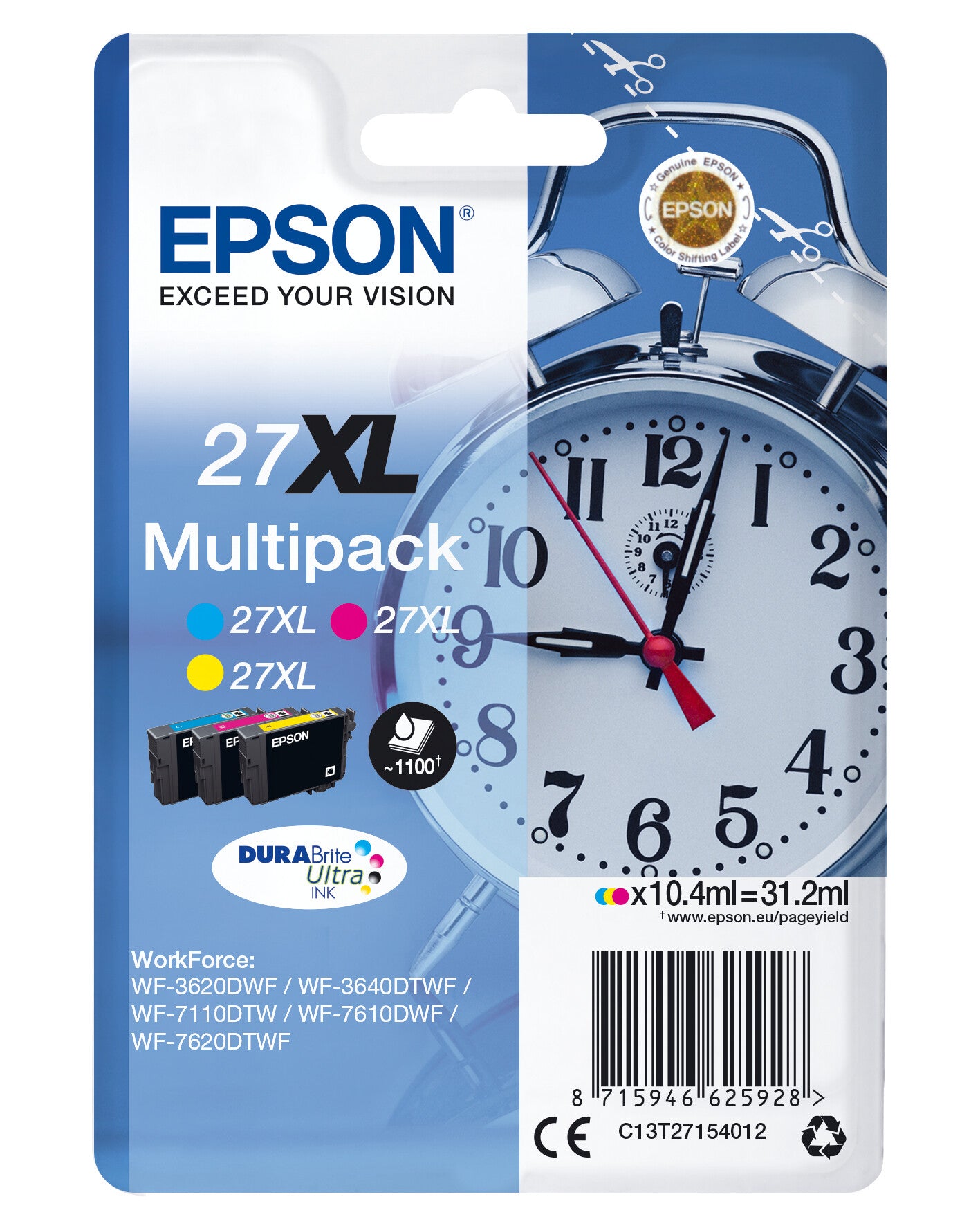 Epson Alarm clock Multipack 3-colour 27XL DURABrite Ultra Ink