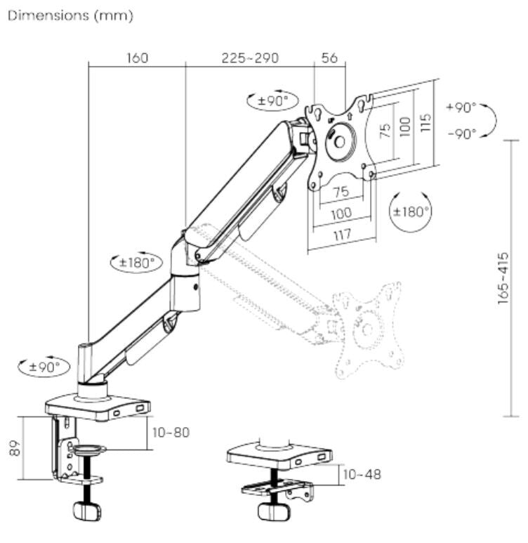 eSTUFF GLB227011 monitor mount / stand 81.3 cm (32") Desk Black