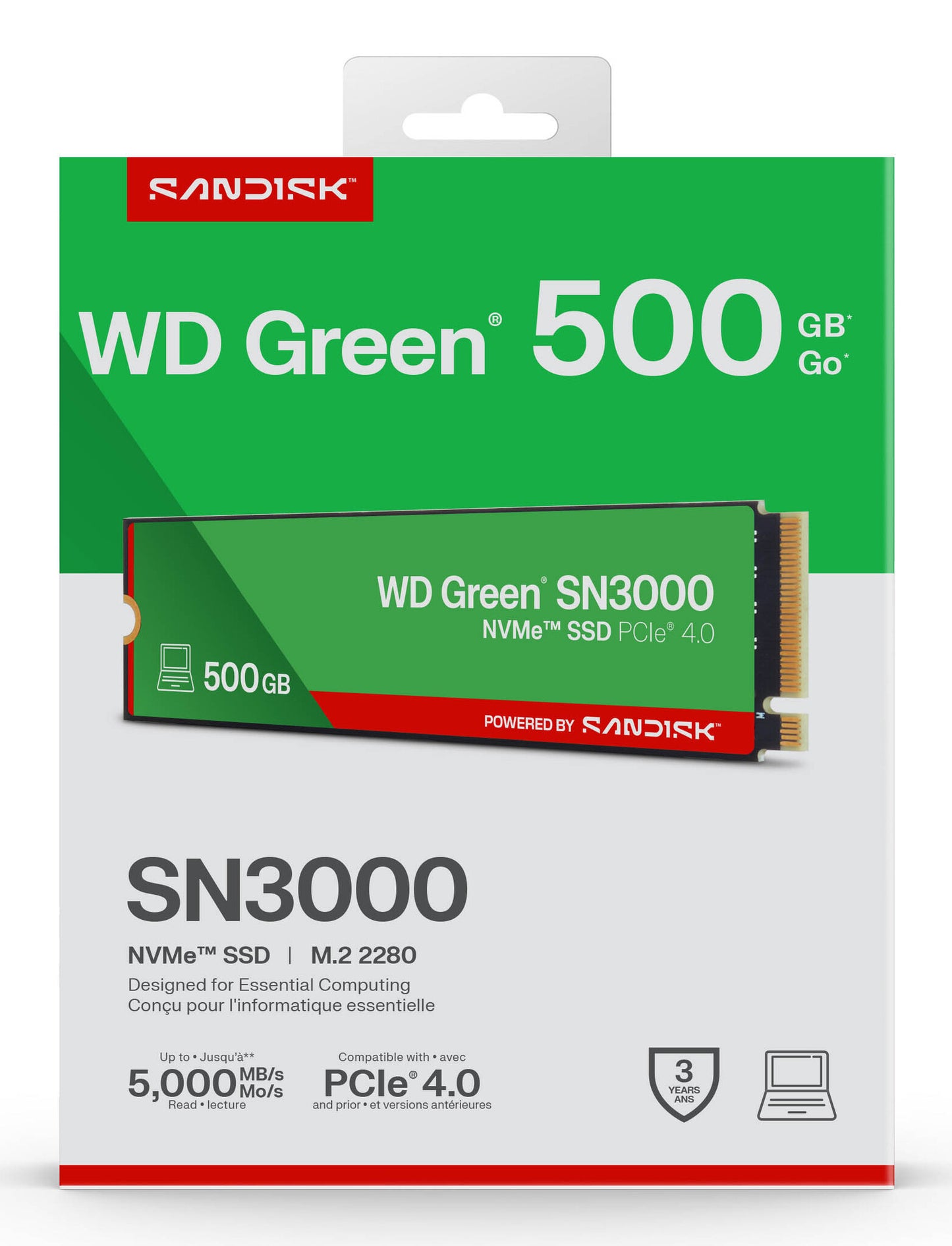 SanDisk Green WD ™ SN3000 NVMe™ SSD POWERED BY 500 GB