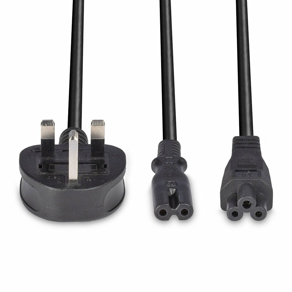 Lindy 2.5m UK 3 Pin Plug to IEC C5 & IEC C7 Splitter Extension Cable, Black