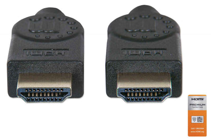 Manhattan Certified Premium HDMI 4K@60Hz Cable with Ethernet, 3m, Suitable for ALL 4K & 1080p/HD Uses - When Upgrading Now or Have It Ready for When You Need It, Black, High Speed, Lifetime Warranty, Equivalent to HDMM3MP