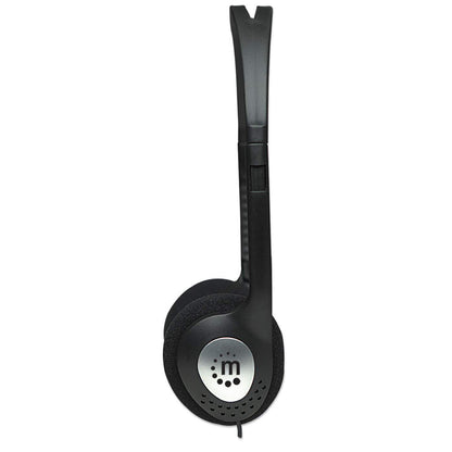 Manhattan Stereo On-Ear Headphones (3.5mm), Adjustable Split Headband, Foam Earpads, Speaker 80W max, Standard 3.5mm stereo jack/plug for audio output, cable 2.2m, Black, Three Year Warranty