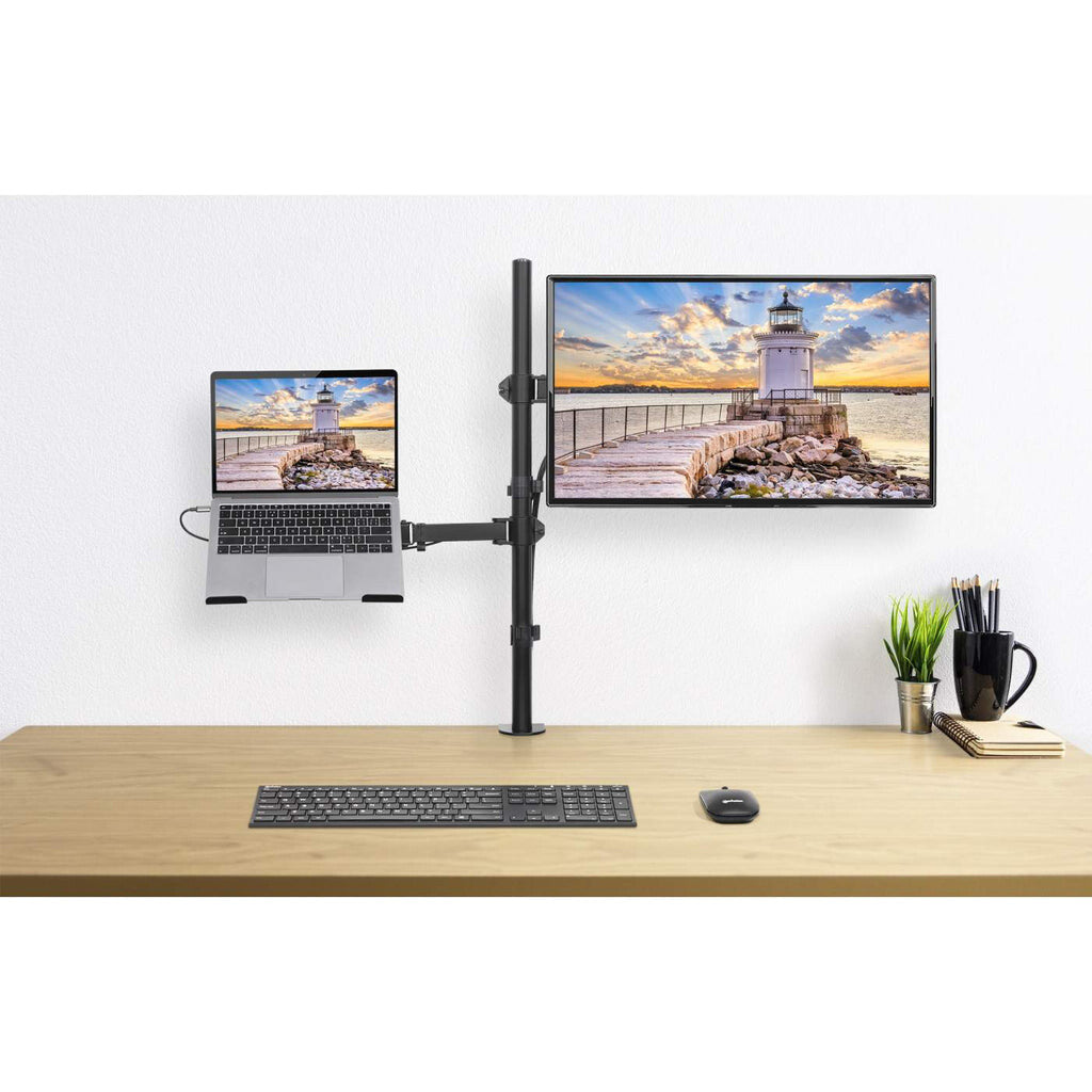 Manhattan Desk Mount for Monitors & Laptop Combo (Full Motion), For screens: 10-27", Laptop up to 17", Clamp Assembly, VESA compatibility: 75x75 and 100x100mm - check the dimensions of the four mounting holes on back of screen to ensure it fits, Max 8kg,