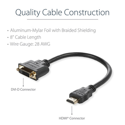 StarTech.com 8in HDMI to DVI-D Video Cable Adapter - HDMI Male to DVI Female
