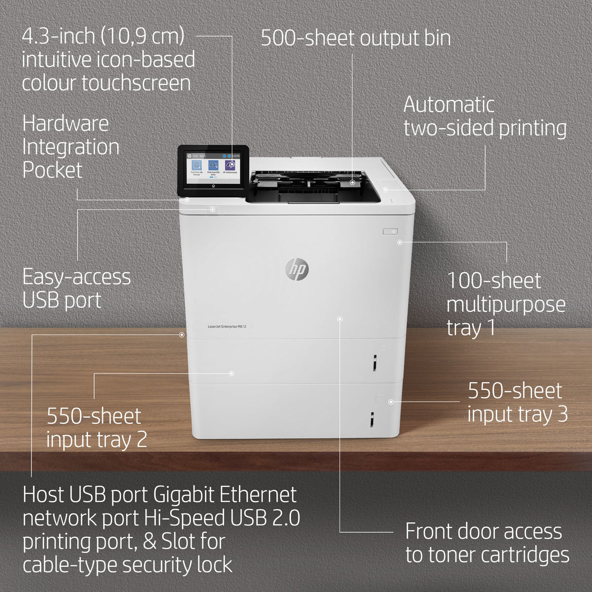 HP LaserJet Enterprise M612dn Black and white Printer, Ethernet Only; Duplex