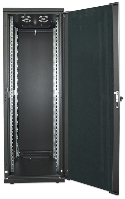 Intellinet Network Cabinet, Free Standing (Standard), 42U, Usable Depth 123 to 373mm/Width 503mm, Black, Flatpack, Max 1500kg, Server Rack, IP20 rated, 19", Steel, Multi-Point Door Lock, One Lock Per Side Panel, Three Year Warranty