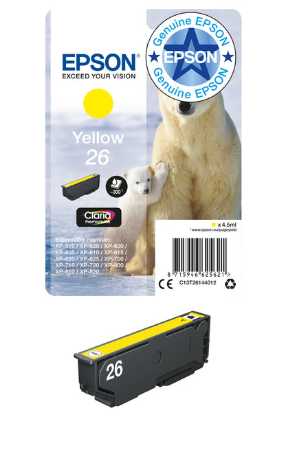 Epson Polar bear 26 Claria Premium Single Yellow Ink