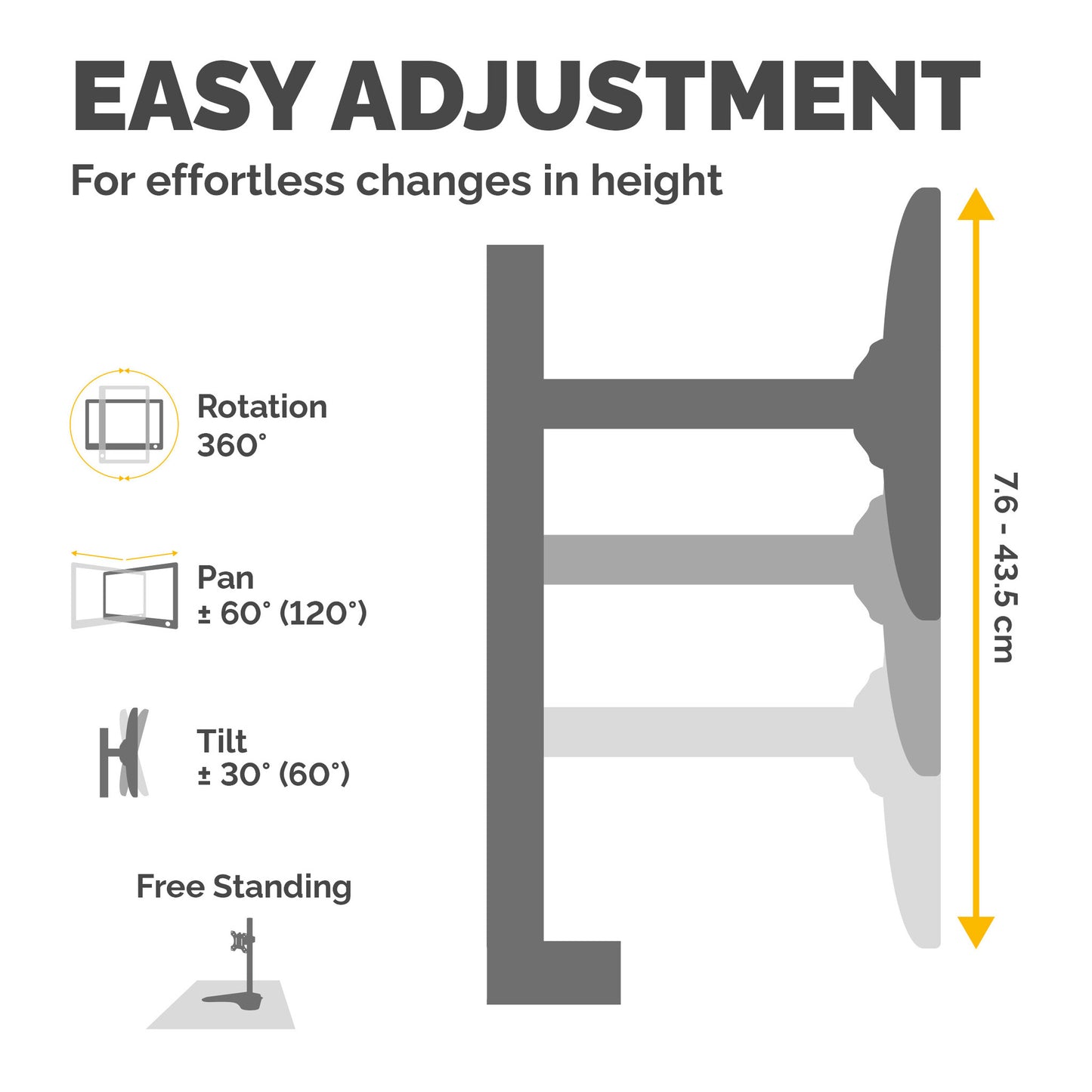 Fellowes Seasa Dual Monitor Arm - Freestanding Monitor Mount for 8KG 27 inch Screens - Ergonomic Adjustable Monitor Arm - Tilt 45° Pan 120° Rotation 360°, VESA 75 x 75/100 x 100 - Black