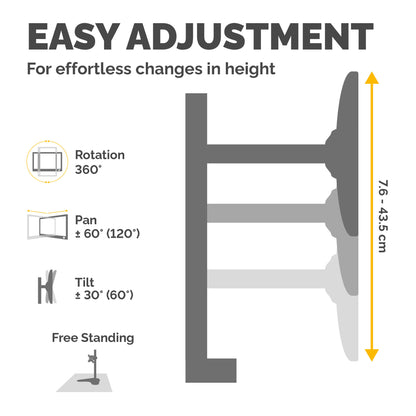 Fellowes Seasa Dual Monitor Arm - Freestanding Monitor Mount for 8KG 27 inch Screens - Ergonomic Adjustable Monitor Arm - Tilt 45° Pan 120° Rotation 360°, VESA 75 x 75/100 x 100 - Black