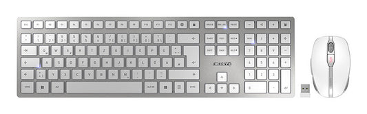 CHERRY DW 9100 SLIM keyboard Mouse included Universal RF Wireless + Bluetooth QWERTZ German Silver