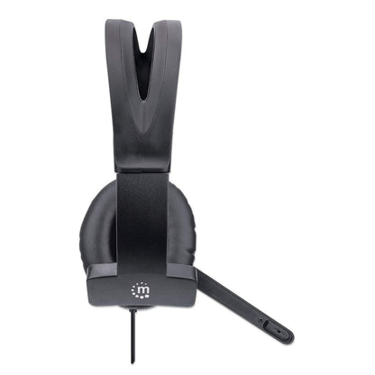 Manhattan Mono Over-Ear Headset (USB), Microphone Boom (padded), Retail Box Packaging, Adjustable Headband, In-Line Volume Control, Ear Cushion, USB-A for both sound and mic use, cable 1.5m, Three Year Warranty