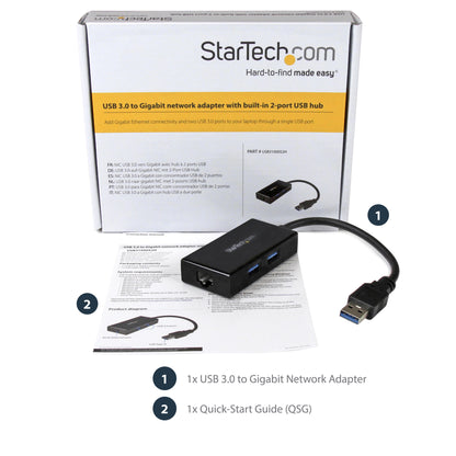 StarTech.com USB to Ethernet Adapter, USB 3.0 to 10/100/1000 Gigabit Ethernet LAN Converter for Laptops, 11.8in/30cm Attached Cable, USB to RJ45 Adapter, NIC Adapter, USB Network Adapter