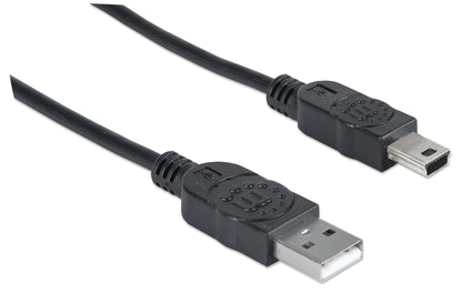 Manhattan USB-A to Mini-USB Cable, 1.8m, Male to Male, Black, 480 Mbps (USB 2.0), Equivalent to USB2HABM2M (except 20cm shorter), Hi-Speed USB, Lifetime Warranty, Polybag