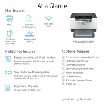 HP LaserJet M209dw Wireless Black and white Printer, Duplex