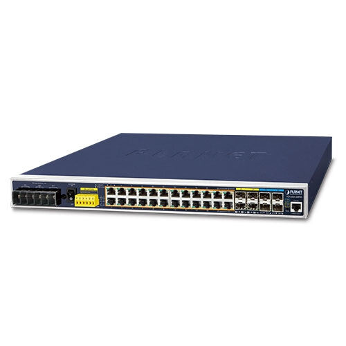 PLANET IGS-6325-24P4X network switch, Managed, 24-port, Power over Ethernet (PoE), black and blue