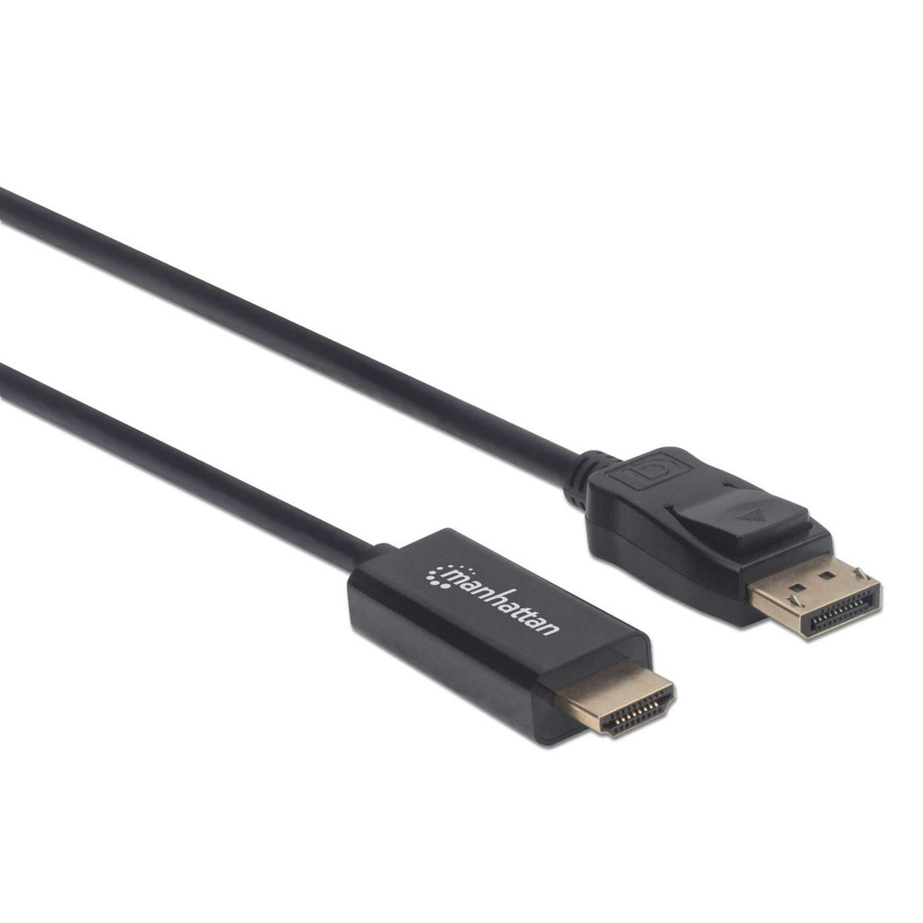 Manhattan DisplayPort 1.2 to HDMI Cable, 4K@60Hz, 1.8m, DP With Latch, Black, Not Bi-Directional, Three Year Warranty, Higher 4K Refresh Rate than DP2HDMM2MB (2m); Comparable 4K@60Hz Output to 6F-DP-HDMI-4K60-HDR (Active, 2m)