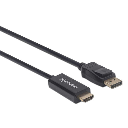 Manhattan DisplayPort 1.2 to HDMI Cable, 4K@60Hz, 1.8m, DP With Latch, Black, Not Bi-Directional, Three Year Warranty, Higher 4K Refresh Rate than DP2HDMM2MB (2m); Comparable 4K@60Hz Output to 6F-DP-HDMI-4K60-HDR (Active, 2m)