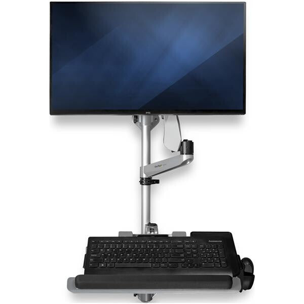 StarTech.com Wall Mount Workstation - Articulating Standing Desk w/ Ergonomic Height Adjustable Monitor Arm & Padded Keyboard Tray - 34" VESA Display - Foldable Wall Mounted Sit Stand