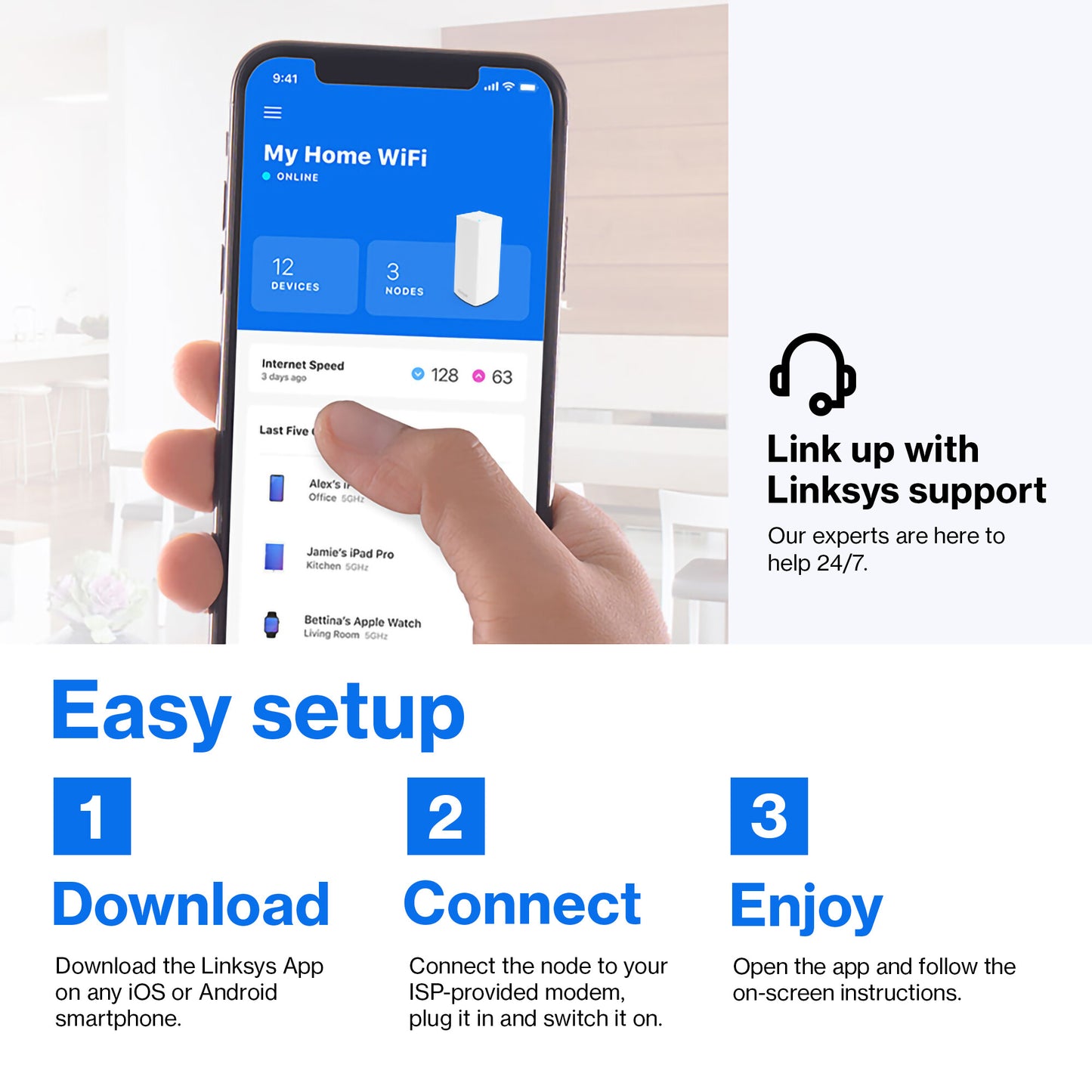 Linksys Velop Whole Home Intelligent Mesh WiFi 6 (AX4200) System, Tri-Band, 2-pack