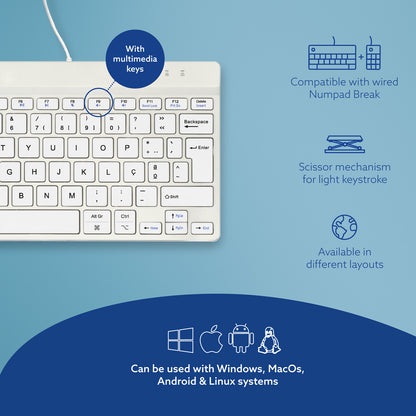 R-Go Tools Ergonomic keyboard R-Go Compact Break, compact keyboard with break software, QWERTY (PT), wired, white