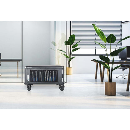 Manhattan Laptop Charging Cart/Trolley via AC Adapter (UK) 20-bay, Install device's AC Adapter (power cables) into unit, Suitable for ALL laptops (to 16"), iPads, MacBooks, Chromebooks, other portable devices, Bays 380x30x280mm, Cabinet, Lockable
