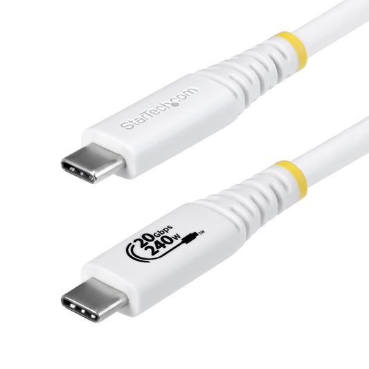 StarTech.com 2m (6ft) USB4 Cable, 20Gbps, USB-IF Certified USB-C Cable, 240W PD EPR, 4K 120Hz DP 2.1, TPE Jacket, White USB-C Cord