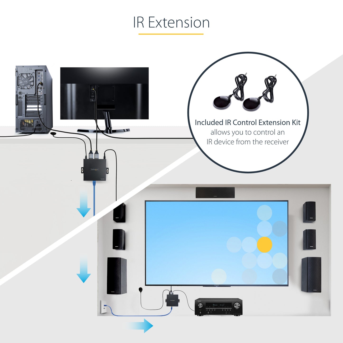 StarTech.com 4K HDMI Extender Over CAT5/CAT6 Cable, 4K 60Hz HDR Video Extender Up to 230ft (70m), HDMI Over Ethernet Cabling, S/PDIF Audio Out, HDMI Transmitter and Receiver Kit