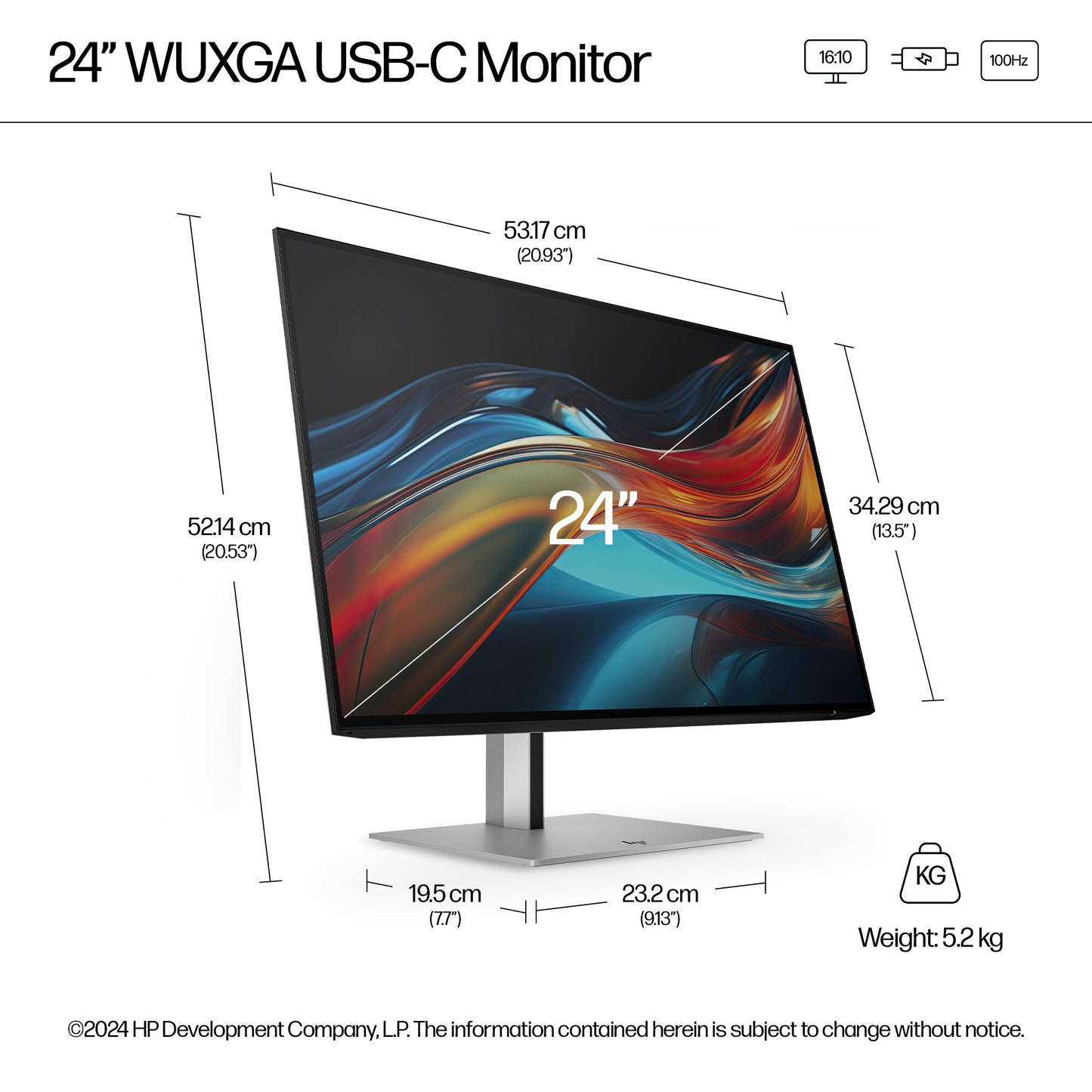 HP Series 7 Pro 24 inch WUXGA USB-C Monitor - 724pu