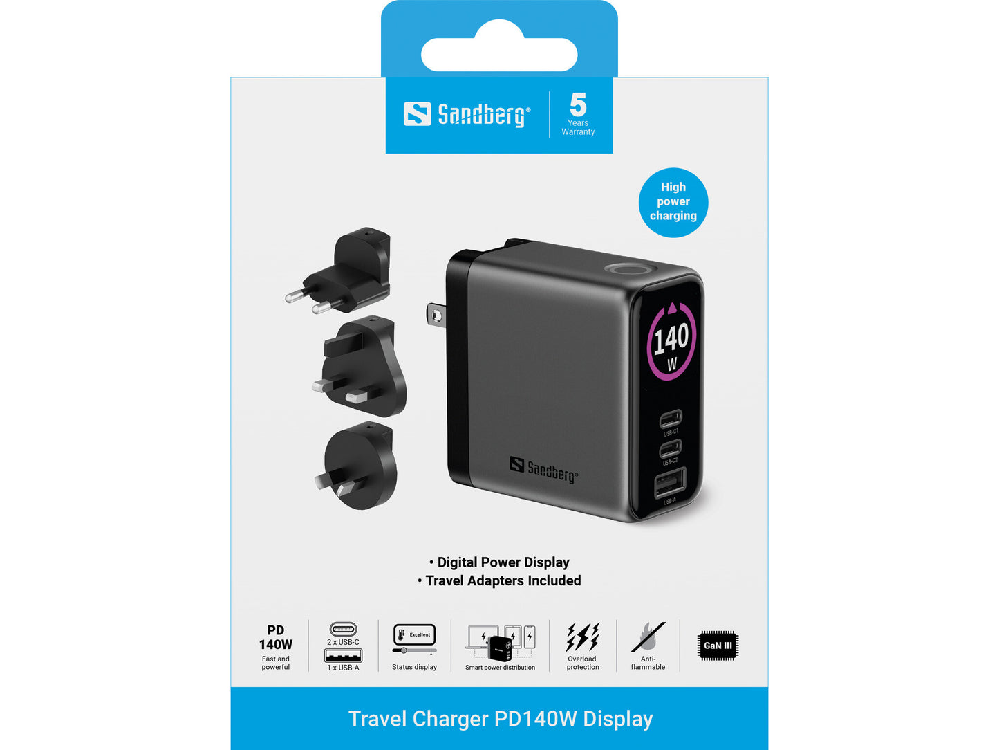 Sandberg Travel Charger PD140W Display