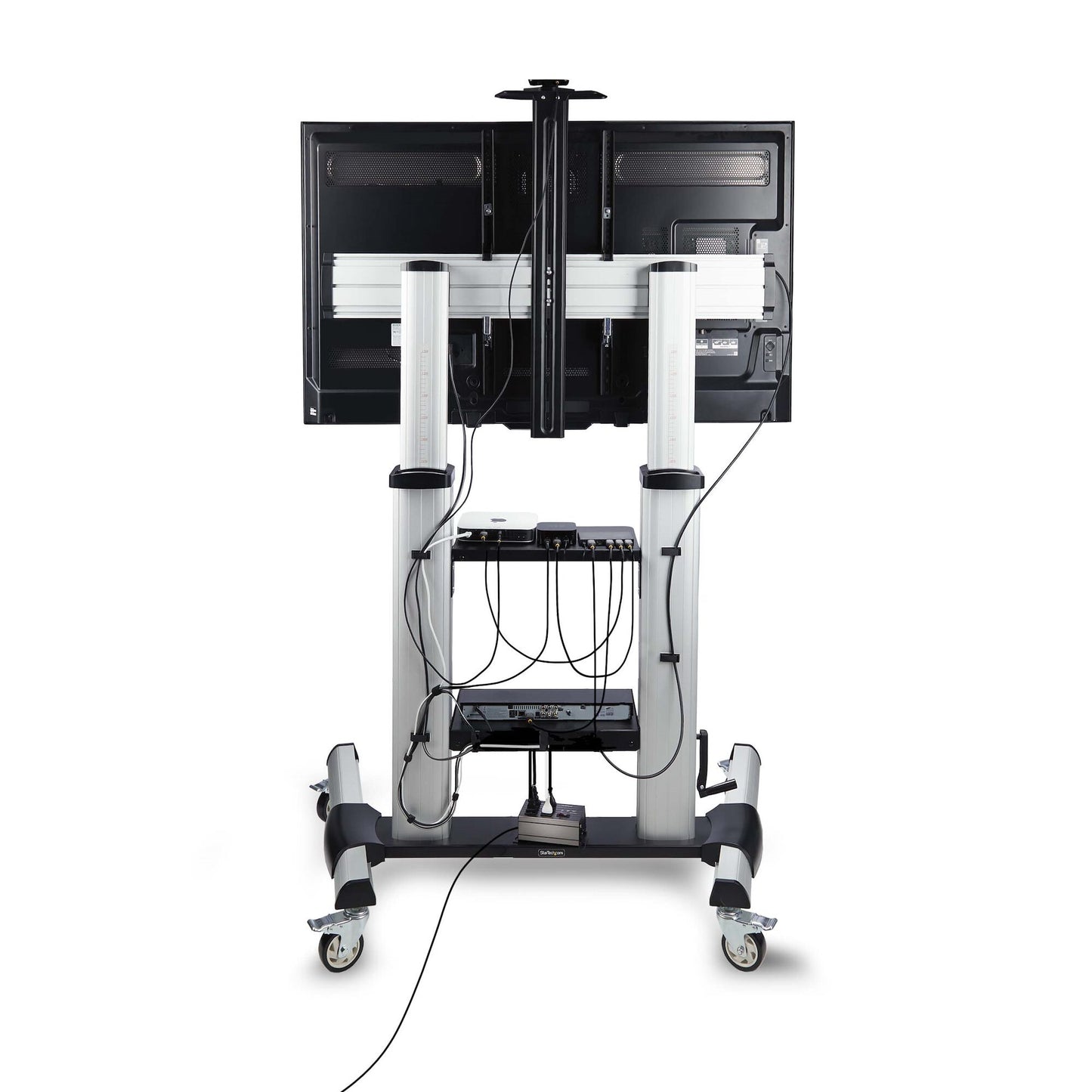 StarTech.com Rolling TV Cart/Stand On Wheels For 60-100inch Flat Screens Up To 220lb (100kg), Height Adjustment via Hand Crank, Mobile/Portable Trolley Mount
