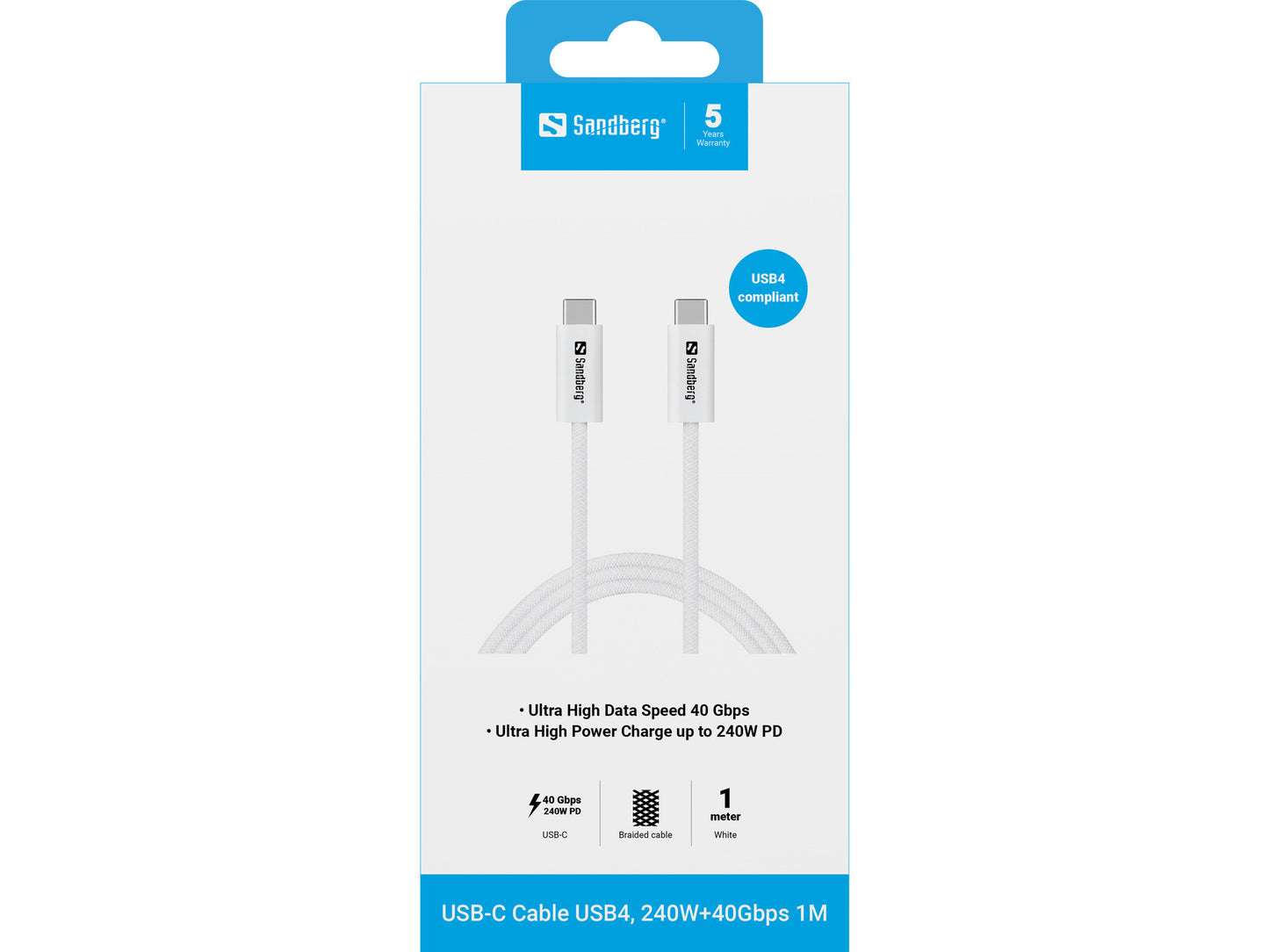 Sandberg USB-CC USB4 240W+40Gbps, 1M