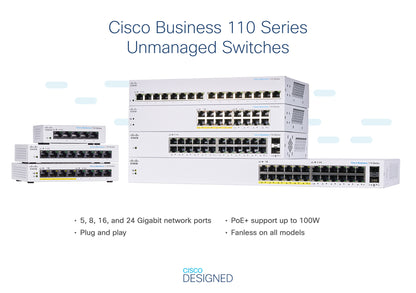 Cisco Business CBS110-16T-D Unmanaged Switch | 16 Port GE | Limited Lifetime Protection (CBS110-16T-D)