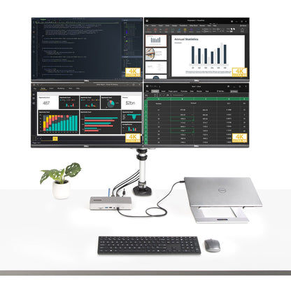 StarTech.com Universal USB4 & Thunderbolt 4 Docking Station, Quad Display on Windows, Dual Display on MacBook, HDMI DP Dock with 100W Laptop Charging