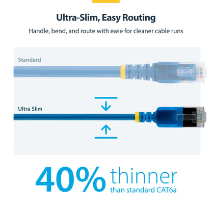 StarTech.com 15cm Blue Ultra Slim Cat6A Ethernet Cable, Snagless, FTP, Pure Bare Copper Wire, 34AWG Slim RJ45 Network Patch Cord, Individually Tested