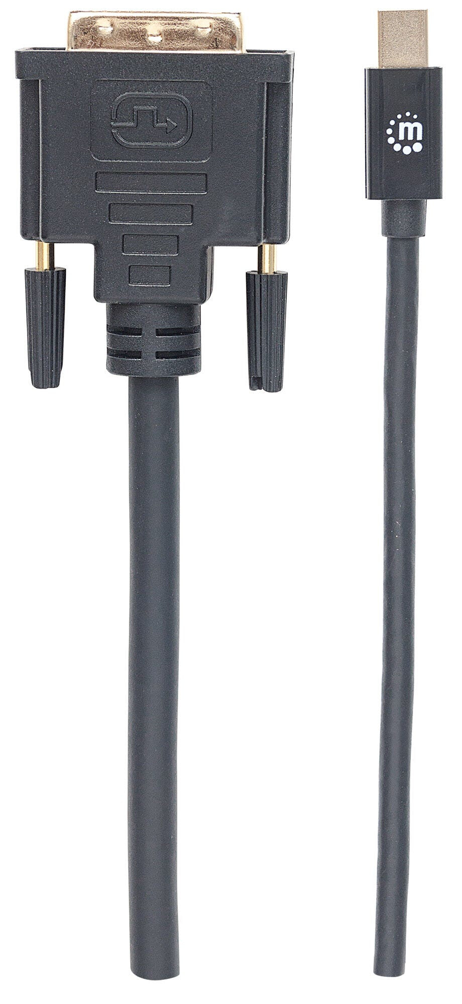 Manhattan Mini DisplayPort 1.2a to DVI-D 24+1 Cable, 1080p@60Hz, 1.8m, Male to Male, Compatible with DVI-I Displays, Black, Lifetime Warranty