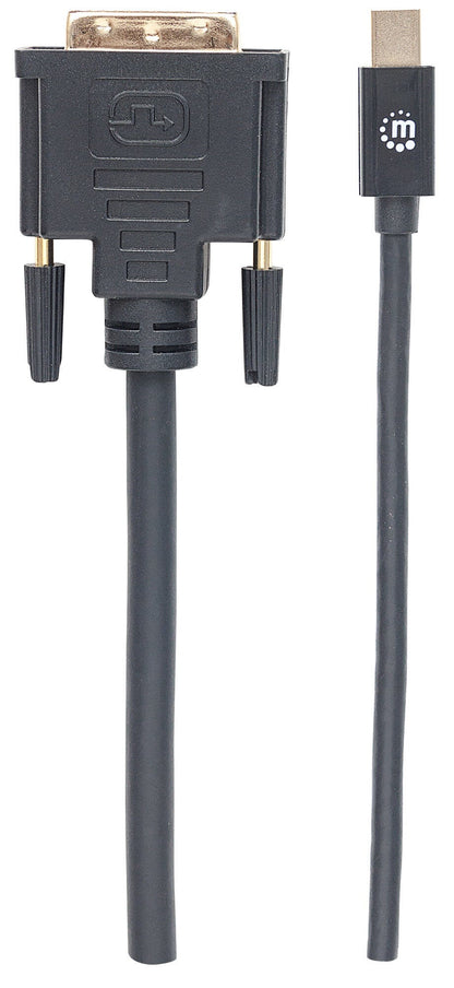 Manhattan Mini DisplayPort 1.2a to DVI-D 24+1 Cable, 1080p@60Hz, 1.8m, Male to Male, Compatible with DVI-I Displays, Black, Lifetime Warranty