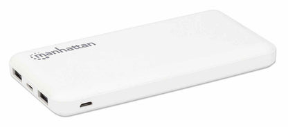 Manhattan Power Bank, 10000 mAh, Output: 2x USB-A (2.1A & 1A), Input: USB-C & Micro-USB (both 2A), White, One Year Warranty, Blister