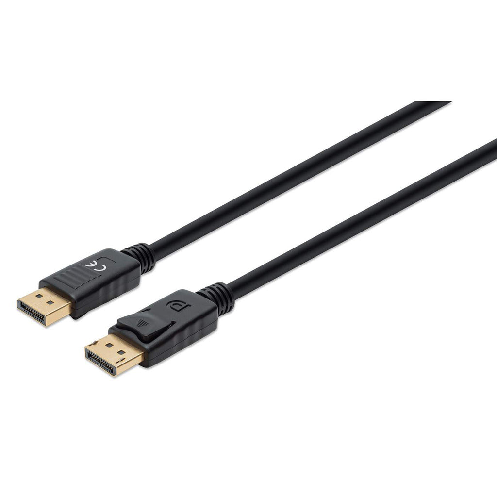 Manhattan DisplayPort 1.4 Cable, 8K@60hz, 3m, Suitable for ALL 8K, 4K & 1080p/HD uses - when upgrading now or have it ready for when you need it, PVC Cable, Male to Male, With Latches, Fully Shielded, Black, Lifetime Warranty, Equivalent to DP14MM3M
