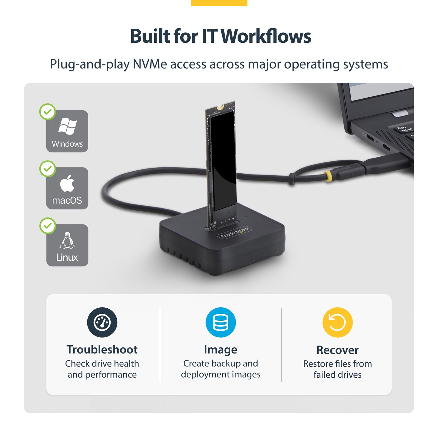StarTech.com USB-C/USB-A to M.2 NVMe Dock Adapter, 10Gbps, Tool-Free External M.2 NVMe SSD Reader, B+M/M-Key
