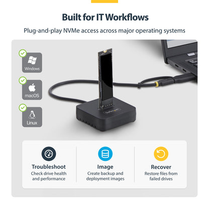 StarTech.com USB-C/USB-A to M.2 NVMe Dock Adapter, 10Gbps, Tool-Free External M.2 NVMe SSD Reader, B+M/M-Key
