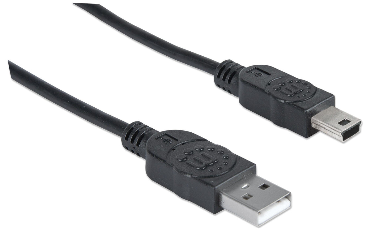 Manhattan USB-A to Mini-USB Cable, 1.8m, USB 2.0, 480 Mbps, Hi-Speed USB, Black, Lifetime Warranty, Equivalent to USB2HABM2M except 20cm shorter