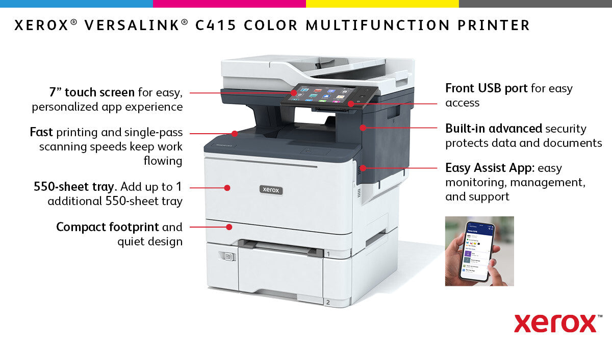 Xerox VersaLink C415 A4 40ppm Duplex Copy/Print/Scan/Fax PS3 PCL5e/6 2 Trays 251 Sheets