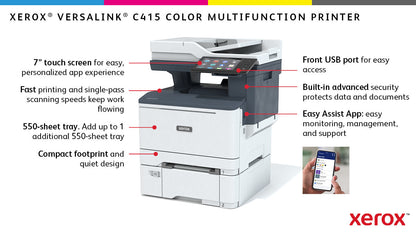 Xerox VersaLink C415 A4 40ppm Duplex Copy/Print/Scan/Fax PS3 PCL5e/6 2 Trays 251 Sheets