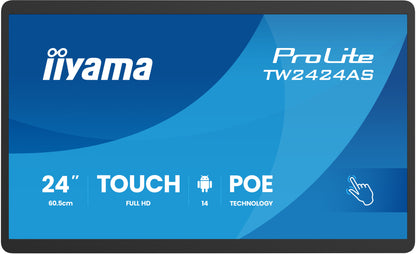 iiyama TW2424AS-B3P Signage Display Interactive flat panel 60.5 cm (23.8") Wi-Fi 450 cd/m² Full HD Black Touchscreen Built-in processor Android 24/7